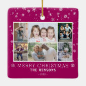 紫色のクリスマスファミリー6フォトコラージュ セラミックオーナメント (裏面)