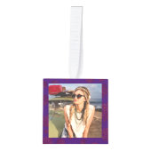 紫色のクリスマスフォトキューブ キューブオーナメント (正面)