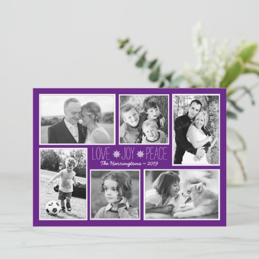 紫色のクリスマスフォトコラージラブジョイカード シーズンカード (スタンド正面)
