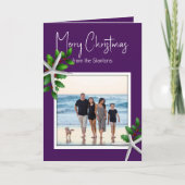 紫色のクリスマスフォトメッセージ折り畳みカード シーズンカード (正面)