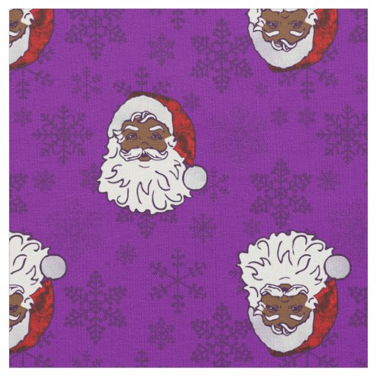 紫色のクリスマスブラックサンタスノーフレーク ファブリック (クローズアップ)