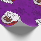 紫色のクリスマスブラックサンタスノーフレーク ラッピングペーパー (角)