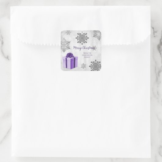 紫色のクリスマスプレゼントのシール スクエアシール (バッグ)