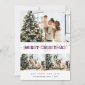 紫色のクリスマスライト3フォトコラージュ シーズンカード (正面)