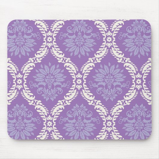 紫色のクリームのダマスク模様 マウスパッド (正面)