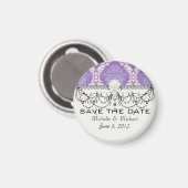 紫色のクリームのダマスク模様 マグネット (正面/裏面)