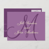 紫色のクリームモノグラムの名前は日付カードを保存 案内ポストカード (正面/裏面)