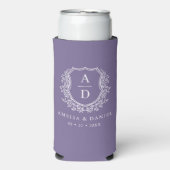 紫色のクレストボタニカルモノグラム結婚ズ スリム缶クーラー (Seltzer正面)
