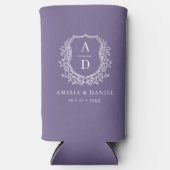 紫色のクレストボタニカルモノグラム結婚ズ スリム缶クーラー (正面)