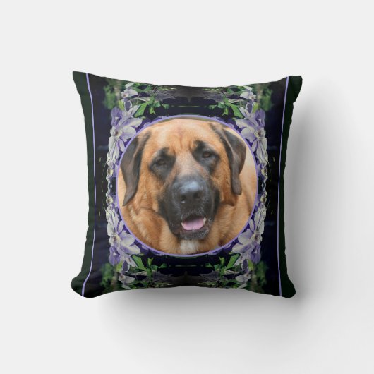 紫色のクレマチスフラワーフレーム独自の写真を作成 クッション (正面)