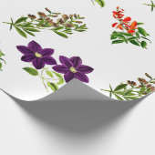 紫色のクレマティスとワイルドフラワーのフローラ ラッピングペーパー (角)