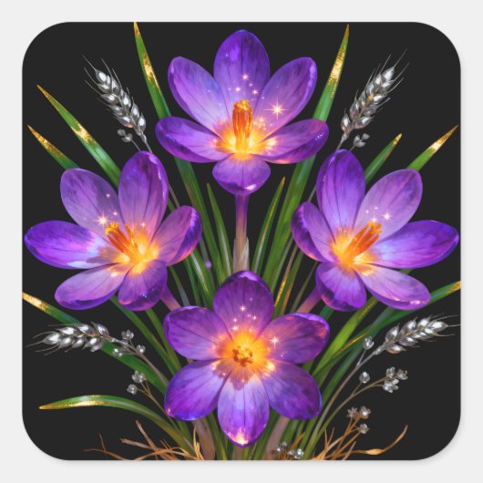 紫色のクロッカスの花のステッカー スクエアシール (正面)