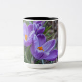 紫色のクロッカスの花 ツートーンマグカップ (正面右)