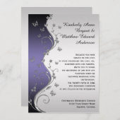 紫色のグラディエント華美シルバー結婚チョウ 招待状 (正面/裏面)