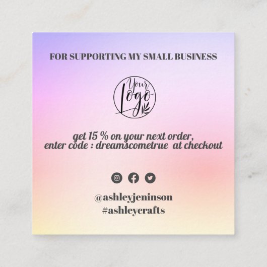 紫色のグラデクールーションのレトロなスクリ感謝していプトの順序 スクエア名刺 (裏面)