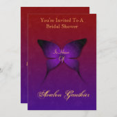 紫色のグラデーションな蝶ブライダルシャワーの招待状 招待状 (正面/裏面)