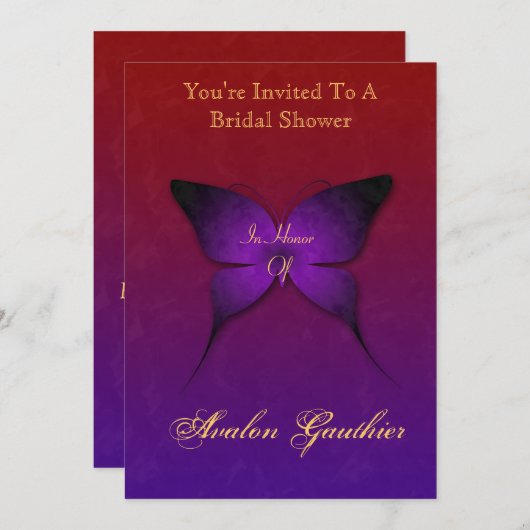 紫色のグラデーションな蝶ブライダルシャワーの招待状 招待状 (正面/裏面)