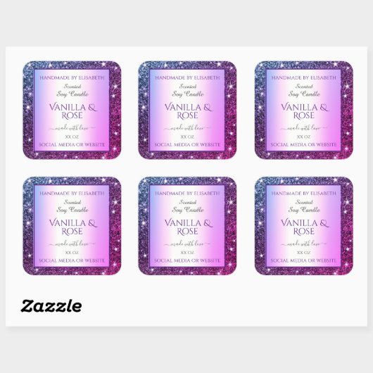 紫色のグラデーショングリッター製品の包装ラベル スクエアシール (シート)