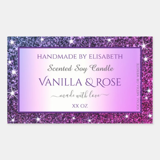 紫色のグラデーショングリッター製品の包装ラベル 長方形シール (正面)