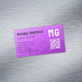 紫色のグラデーションジオメトリメッシュパターンQRコード マグネット名刺