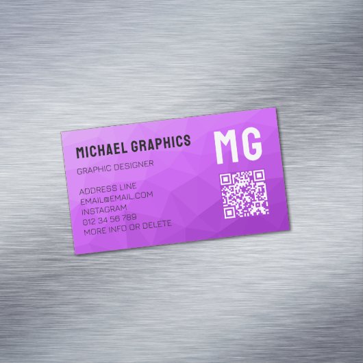 紫色のグラデーションジオメトリメッシュパターンQRコード マグネット名刺 (インサイチュ)