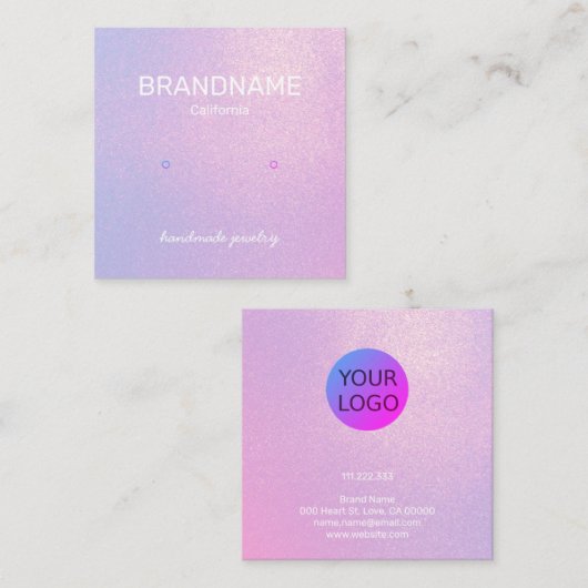 紫色のグラデーションテクスチャイヤリングスタッドロゴ スクエア名刺 (正面/裏面)