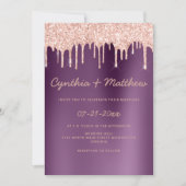 紫色のグラデーションバラ金ゴールドグリッター結婚の乾燥 招待状 (正面)