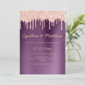 紫色のグラデーションバラ金ゴールドグリッター結婚の乾燥 招待状 (スタンド正面)