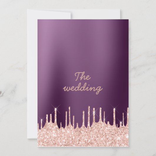 紫色のグラデーションバラ金ゴールドグリッター結婚の乾燥 招待状 (裏面)