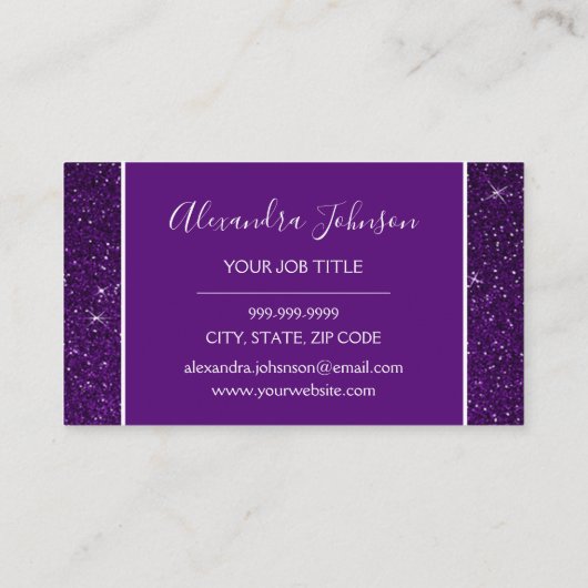 紫色のグリッターおよび輝きのガーリーなロイヤリティの穿孔器 ロイヤリティカード (裏面)