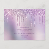 紫色のグリッターが滴ります。あなたは私のフラワーガールになってくれる？ インビテーションポストカード (裏面)