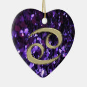 紫色のグリッターのオーナメントの金ゴールドの(占星術の)十二宮図の印の蟹座 セラミックオーナメント (右)