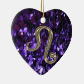 紫色のグリッターのオーナメントの金ゴールドの(占星術の)十二宮図の印レオ セラミックオーナメント (右)
