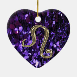 紫色のグリッターのオーナメントの金ゴールドの(占星術の)十二宮図の印レオ セラミックオーナメント