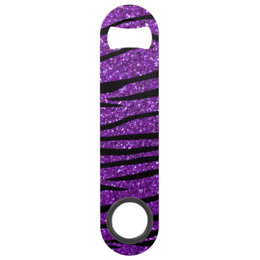 紫色のグリッターのシマウマは縞で飾ります スピード栓抜き (正面)