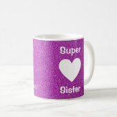 紫色のグリッターのハートによってすごい姉妹のマグ(どの名前でも) コーヒーマグカップ (正面右)