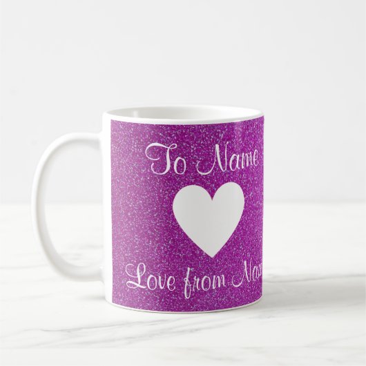 紫色のグリッターのハートによってすごい姉妹のマグ(どの名前でも) コーヒーマグカップ (左)