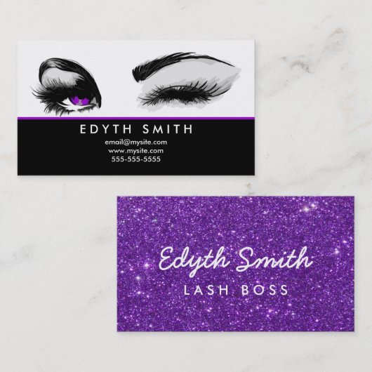 紫色のグリッターのマスカラかまつげの名刺 名刺 (正面/裏面)