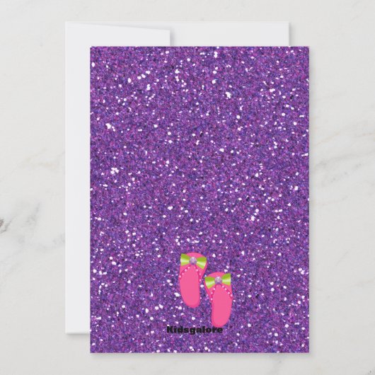 紫色のグリッターのマニキュアのスパの誕生会 招待状 (裏面)