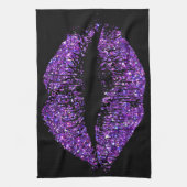 紫色のグリッターの唇 キッチンタオル (縦)