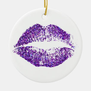 紫色のグリッターの唇 セラミックオーナメント