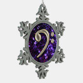 紫色のグリッターの真珠のヘ音記号のクリスマスの雪片 スノーフレークピューターオーナメント (左)