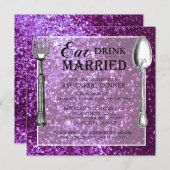 紫色のグリッターの結婚式のリハーサルの夕食 招待状 (正面/裏面)