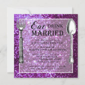 紫色のグリッターの結婚式のリハーサルの夕食 招待状 (正面)