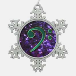 紫色のグリッターの緑のヘ音記号のクリスマスの雪片 スノーフレークピューターオーナメント