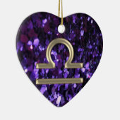 紫色のグリッターの金ゴールドの(占星術の)十二宮図の印の天秤座のオーナメント セラミックオーナメント (右)