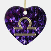 紫色のグリッターの金ゴールドの(占星術の)十二宮図の印の天秤座のオーナメント セラミックオーナメント (裏面)