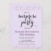 紫色のグリッターの驚きのバースデーパーティ招待状 招待状 (正面/裏面)