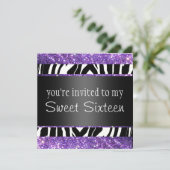紫色のグリッターのSweet sixteen 招待状 (スタンド正面)