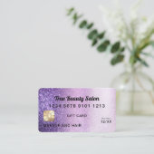 紫色のグリッタークレジットカードギフト証明書 名刺 (スタンド正面)